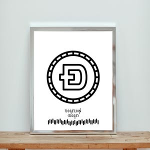 Minimalist Doge Coin White Digital Art Print | White Background DOGE Logo | Modern Crypto Wall Art for Home or Office Decor