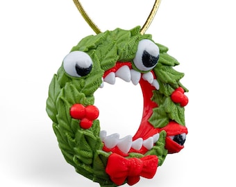 3D Printed Monster Wreath Christmas Ornament • Funny Holiday Decor