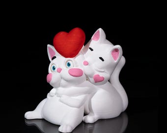 Cuddling Cats 3D Printed Figure - Funny Romantic Gift - Custom Cat Decor
