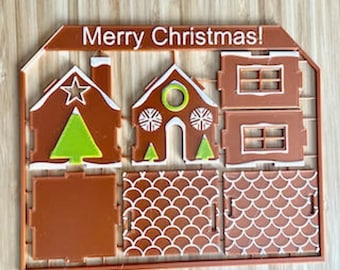 3D Printed Gingerbread House Craft Kit | DIY Christmas Decoration | Reusable Paintable Holiday Activity for Kids & Families - 2 pack