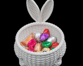 3D Printed Easter Bunny Basket - Faux Knit Texture Rabbit Candy Dish - Spring Home Decor & Table Centerpiece - 18cm Tall Unique Easter Gift