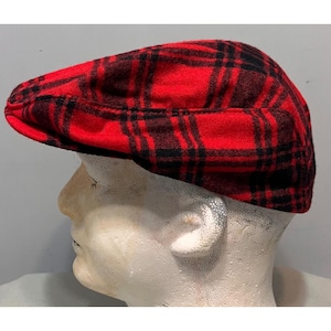 Pendleton Red Black Plaid Wool Flat Cap Newsboy Ivy Hat Made in USA Large image 1