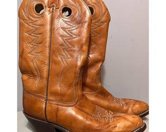 ACME Mens Vtg Dingo Tan Leather Western Boots Pointed Toe Made in USA 10 D 53445
