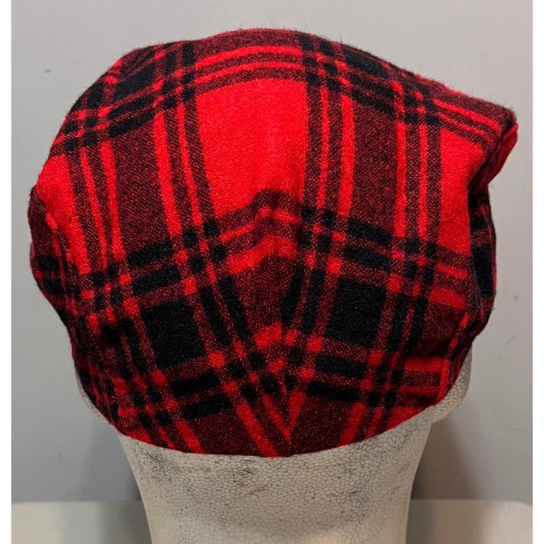 Pendleton Red Black Plaid Wool Flat Cap Newsboy Ivy Hat Made in USA Large image 2