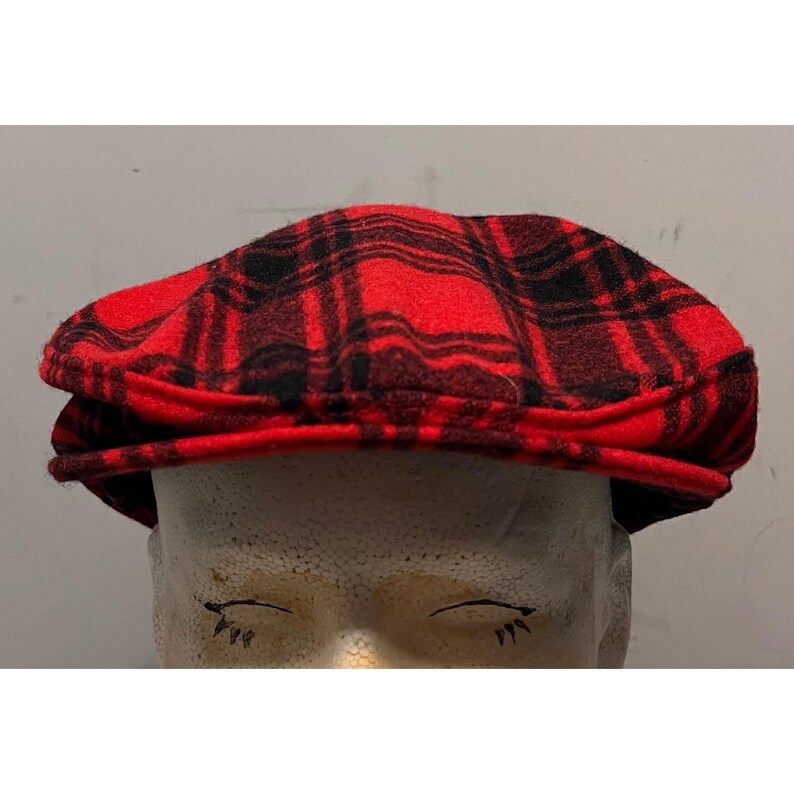 Pendleton Red Black Plaid Wool Flat Cap Newsboy Ivy Hat Made in USA Large image 4