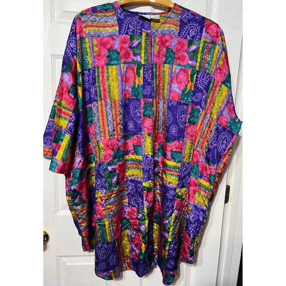 Vtg Simply Basic Colorful Patchwork Print Kimono … - image 1
