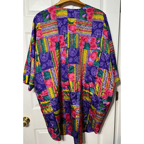 Vtg Simply Basic Colorful Patchwork Print Kimono … - image 4