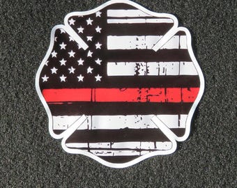 Thin Red Line Maltese Cross Vinyl Decal