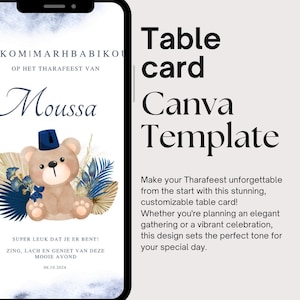 Tarjeta de mesa Tharafeest personalizada / Plantilla digital editable / Tarjeta de mesa para evento personalizada / Descarga instantánea