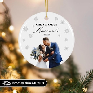 Custom Personalized Wedding Mr. And Mrs. Couple Christmas Ornament, Portrait Token Gift/Memento - 100% Ceramic, String Included