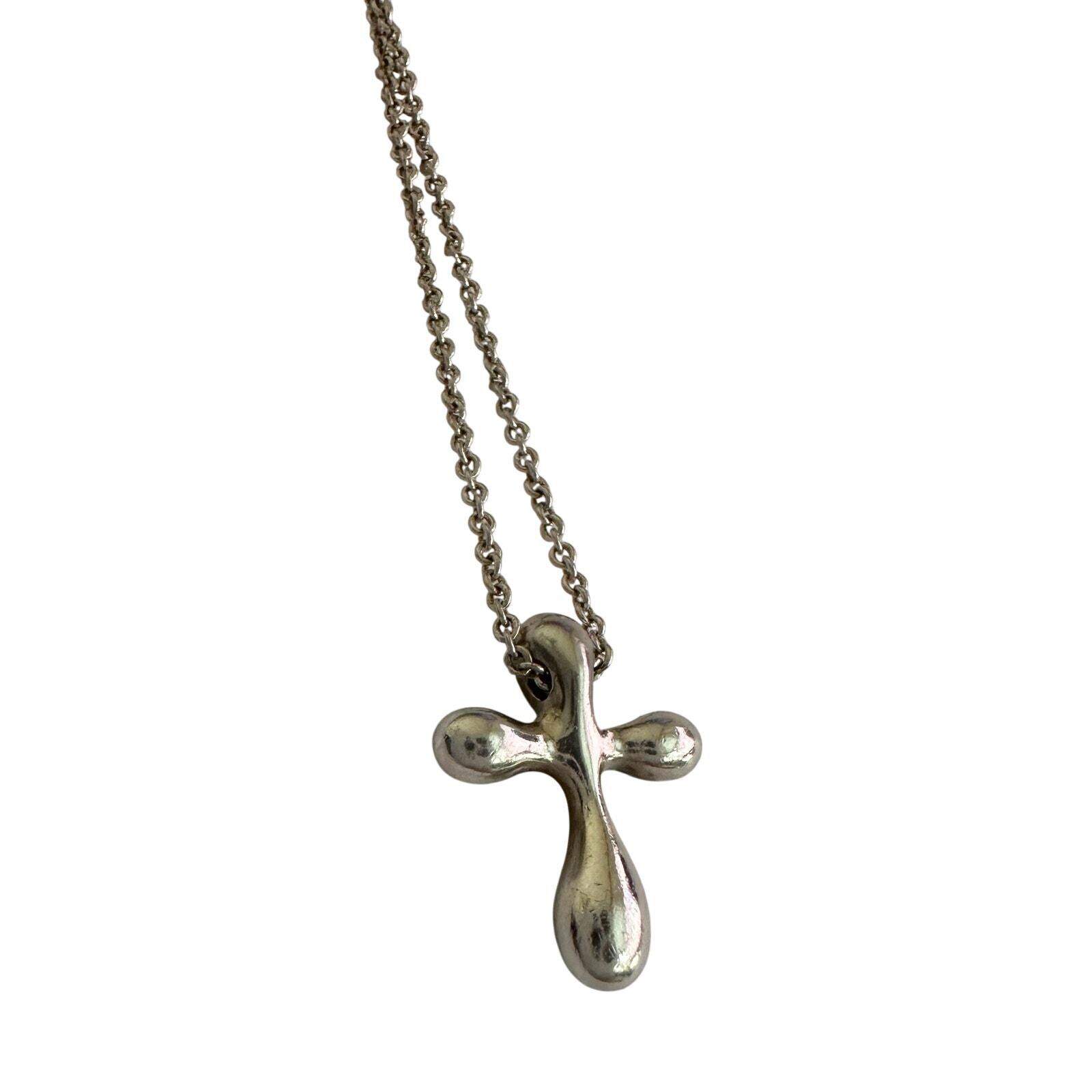 Tiffany and Co Elsa Peretti Cross Pendant Necklace in Sterling