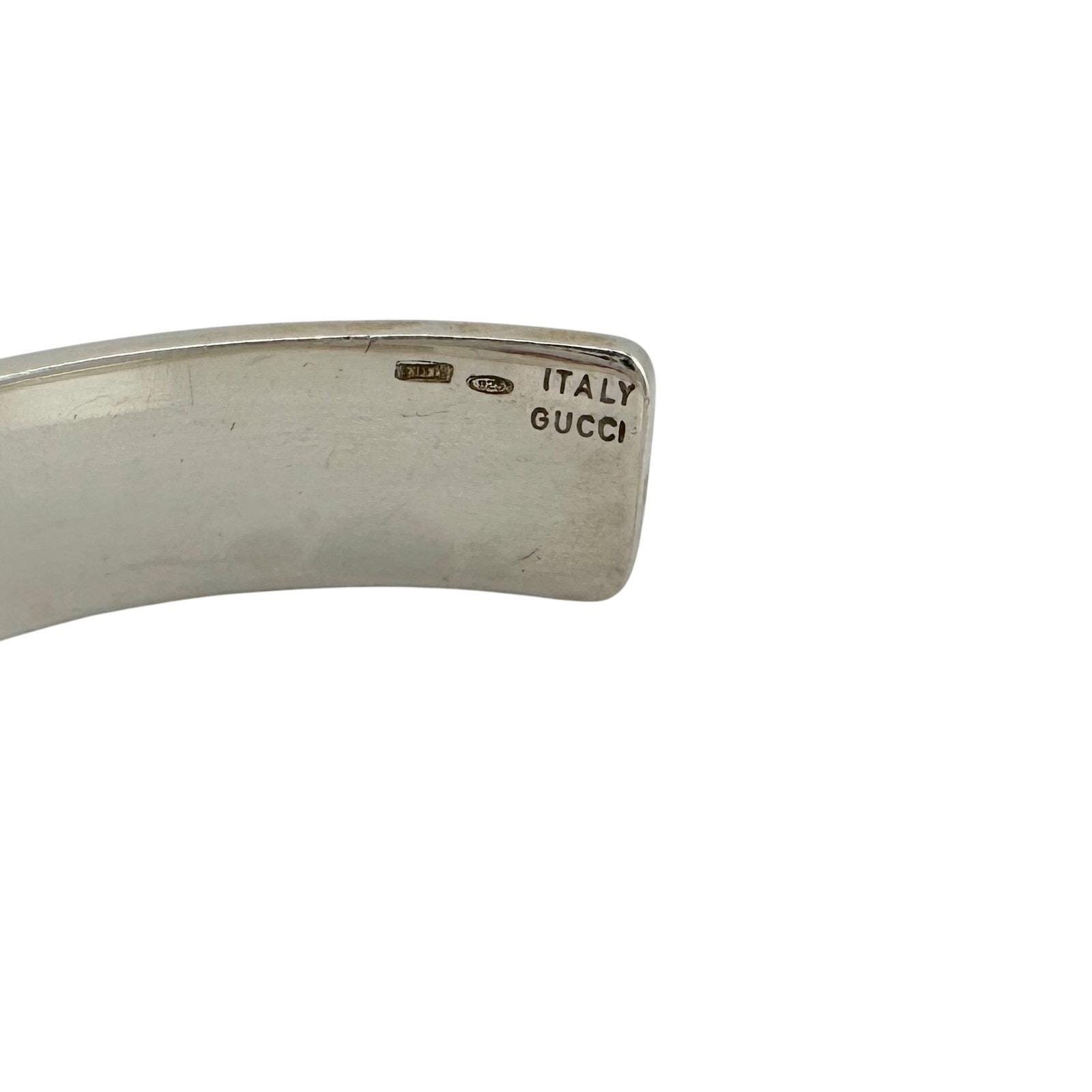 Gucci Black Leather GG Logo Sterling Silver Bangle Bracelet