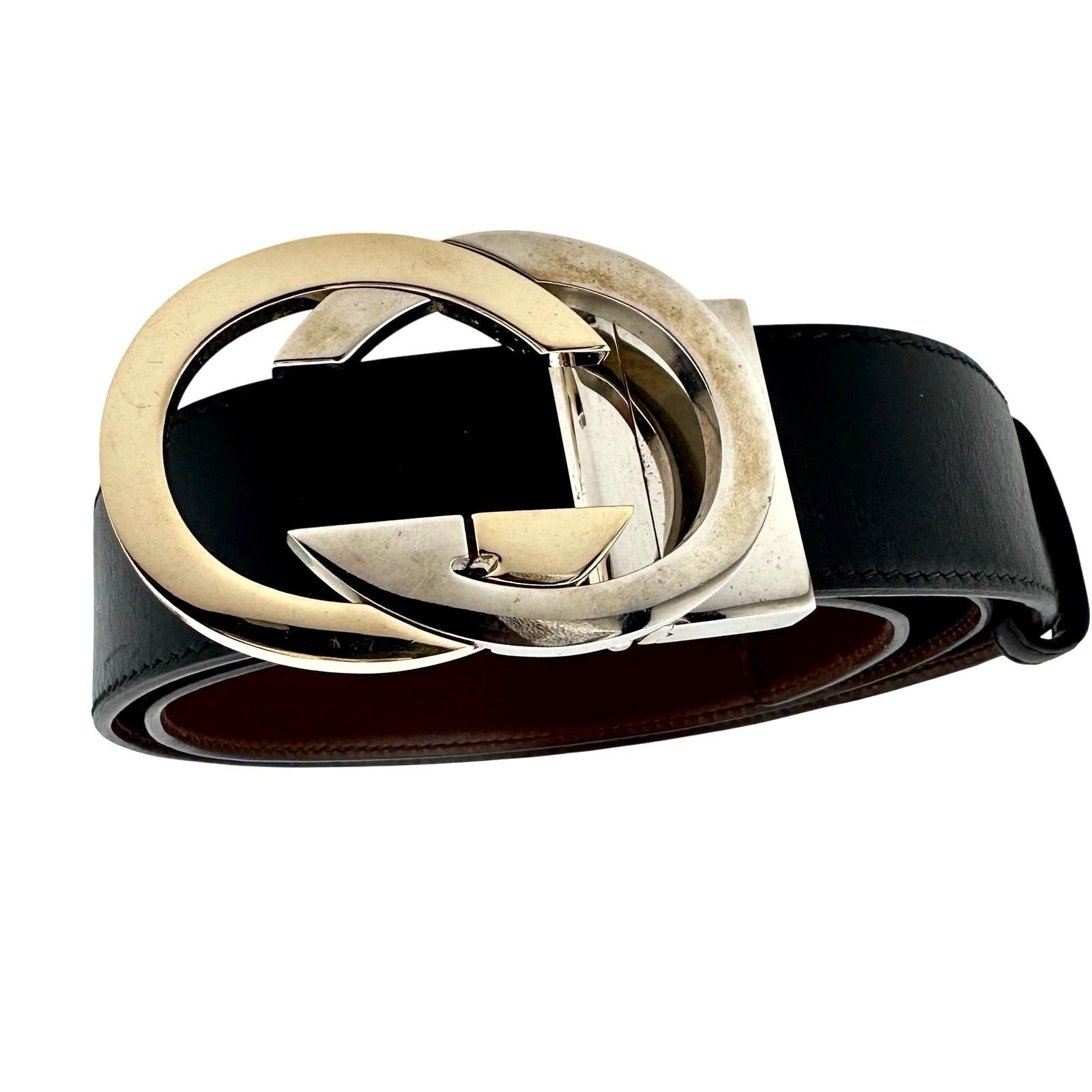 VTG Gucci Gold Interlocking Double G Logo Buckle Black Leather Belt Sz 75/30 NWT Gucci Black Leather Belt with Double G Buckle Size 75 | eBay main image 2