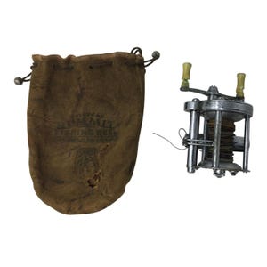 Vintage Pflueger Summit Fishing Reel With Original Leather Pouch