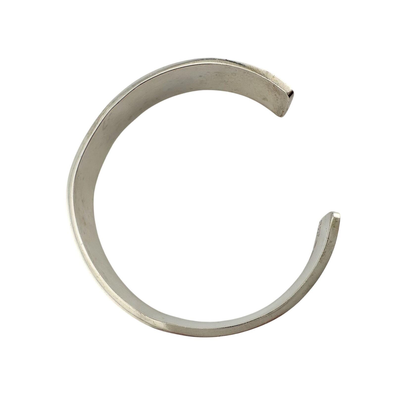 Gucci Black Leather GG Logo Sterling Silver Bangle Bracelet