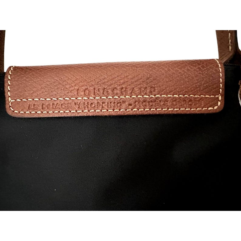 Longchamp Le Pliage Shopping MODÈLE DÉPOSÉ Black W/ Brown Leather Trim ...
