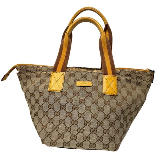 Gucci GG Canvas Web Sherry Line Tote Bag - Yellow… - image 1
