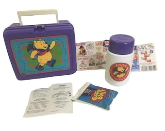 Vintage WINNIE THE POOH Lunchtime Adventures - Lunchbox with Thermos and Promo Packet of Smores (not recommended to eat expired food) - also