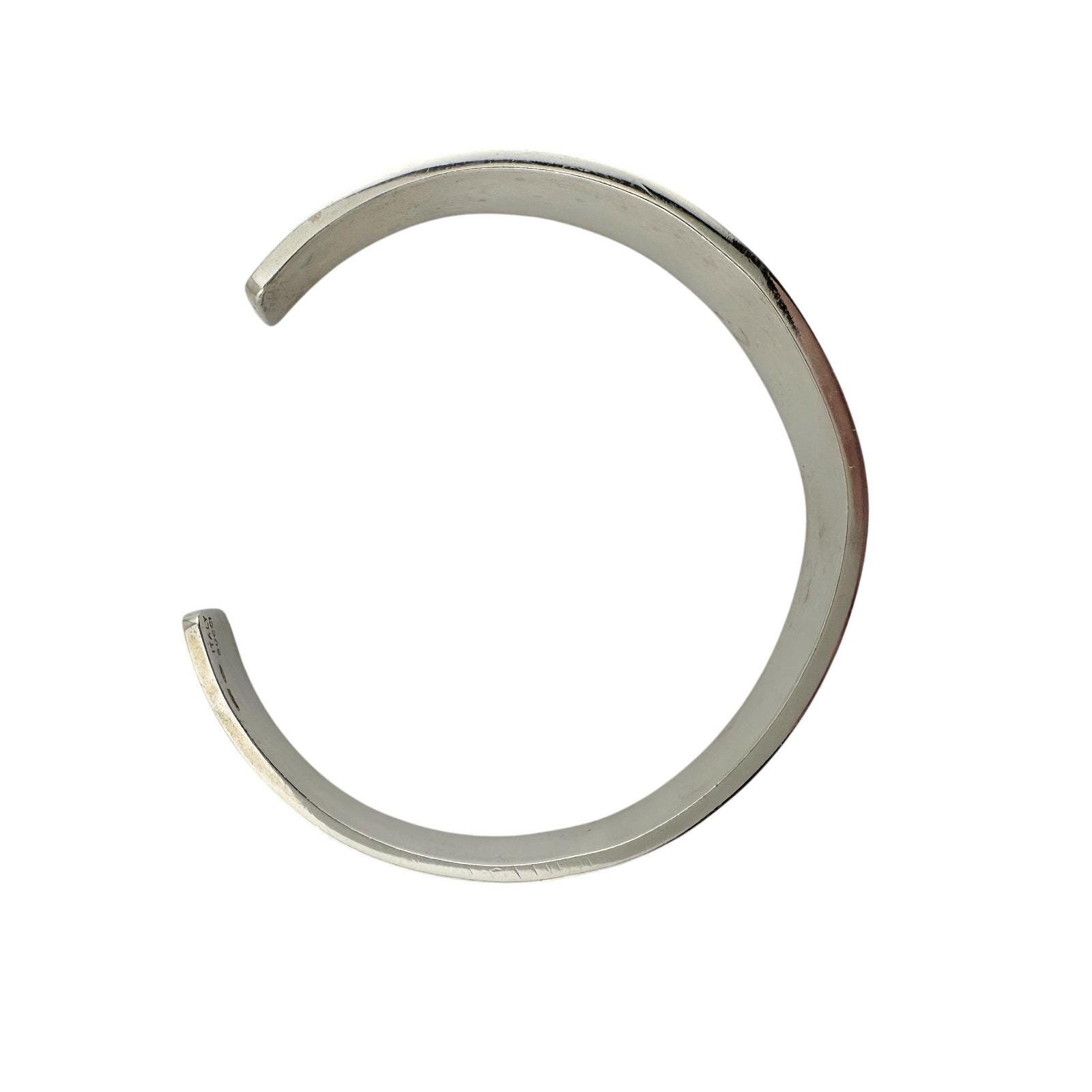 Gucci Black Leather GG Logo Sterling Silver Bangle Bracelet
