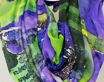 Fine Art Gift Shawl. Weddings. Bridal Party.  Scarves for women. Abstract Floral Photography.  Shown in Purple Iris Design.