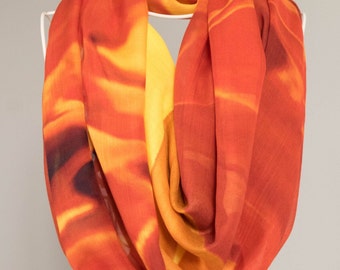 Scarves for women. Shawl wrap. Bridal Party, Weddings. Abstract Floral Photography.  Orange and yellow. Shown in Flame Design.