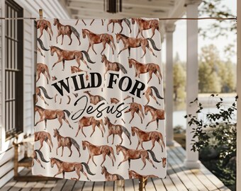 Christian Blanket Kid Gift Sherpa Horse Blanket Faith Based Cozy Fleece Religious Blanket Gift Horse Lover Gift Wild For Jesus Throw Blanket