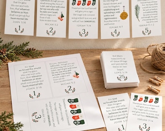 Advent Calendar Scripture Cards Homeschool Christmas Bible Verses Family Christmas Devotional Cards Christian Christmas Countdown