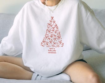 Christmas Tree Sweatshirt Cozy Winter Crewneck Christmas Comfort Color Sweatshirt Christmas Doodle Women Christmas Sweater Holiday Crewneck
