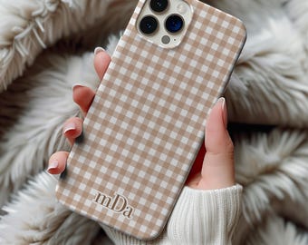 Custom Gingham Phone Case with Initials Personalized Checkered Phone Cover Cute Monogram Gift for Her