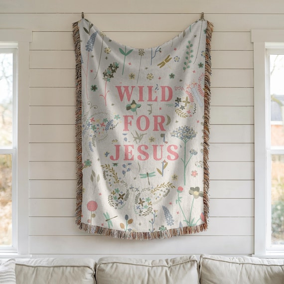 Wildflowers Blanket Christianity Gift for Her Wild For Jesus Tapestry Wildflowers Baby Shower Gift Woven Blanket Religious Gift for Girl