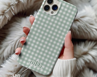 Custom Easter Phone Case with Initials Personalized Checkered Phone Cover Cute Monogram Easter Gift for Teens Pastel Gingham iphone case