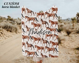 Personalized Kids Horse Blanket Custom Cozy Fleece Blanket Gift for Horse Lover Equestrian Throw