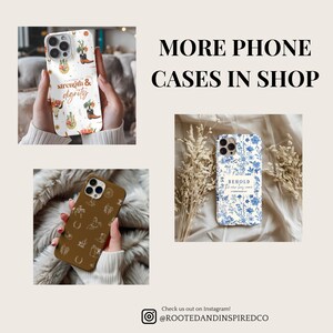 May include: Three different phone cases with various designs. The first case features a white background with a brown, green, and white floral pattern, with the text "strength & dignity". The second case features a brown background with a white pattern of horseshoes, boots, and other western-themed imagery. The third case features a white background with a blue floral pattern and the text "BEHOLD, he new day comes".