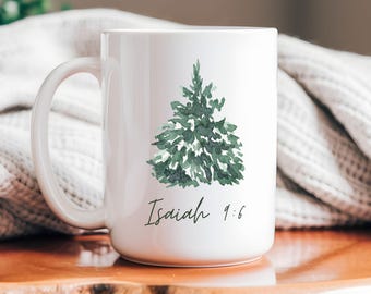 Christmas Bible Verse Mug Christian Coffee Cup Faith Based Holiday Mug with Scripture Isaiah 9 6 Coffee Mug for Christmas Tree Coffee Cup