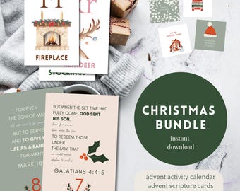 Kids Christmas Bible Verse Cards Printable Advent Calendar Scripture Cards 4X6 Cards for The Christmas Story for Kid Instant Download BUNDLE