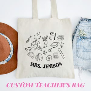Sac fourre-tout personnalisé pour professeur Doodle avec nom, cadeau personnalisé pour professeur, cadeau fourre-tout pour l'enseignement primaire pour la rentrée des classes