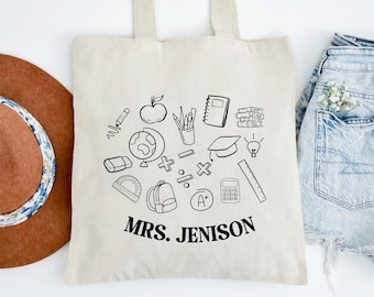 Personalized Teacher Tote Bag: Custom Doodle Design, Back To School Gift