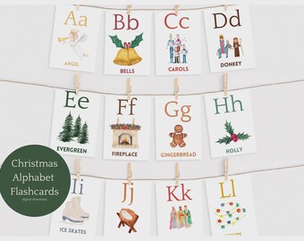 Christian Christmas Alphabet Flashcards: Watercolor ABC Cards (Digital Download)