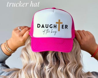 Daughter of the King Christian Trucker Hat for Women Jesus Hat Gift Faith Based Trucker Hat with Scripture Cross Apparel Faith Based Hat