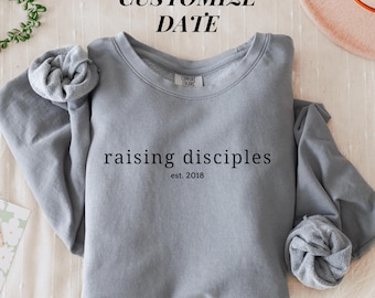 Custom Christian Mom Sweatshirt Personalized Christmas Gift for Mom Minimalist Faith Based Apparel Raising Disciples Sweatshirt