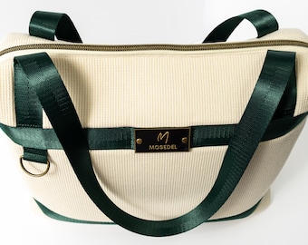 Structured Handbag, Forest Green Straps, Minimalist Laptop Bag