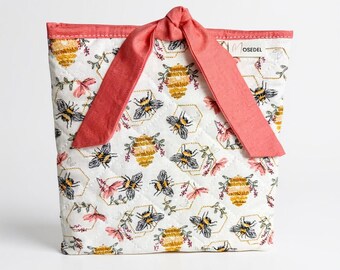 Bee Book Sleeve, Padded Cover, Kindle Case, iPad Pouch, Handmade Reader Gift