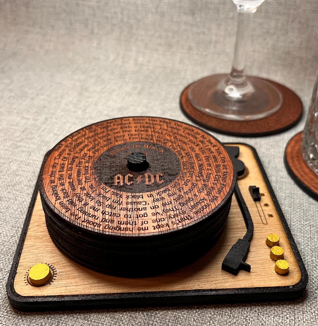 AC/DC Vinyl Record Lyrics Coasters Wood and Mini Turntable - Etsy