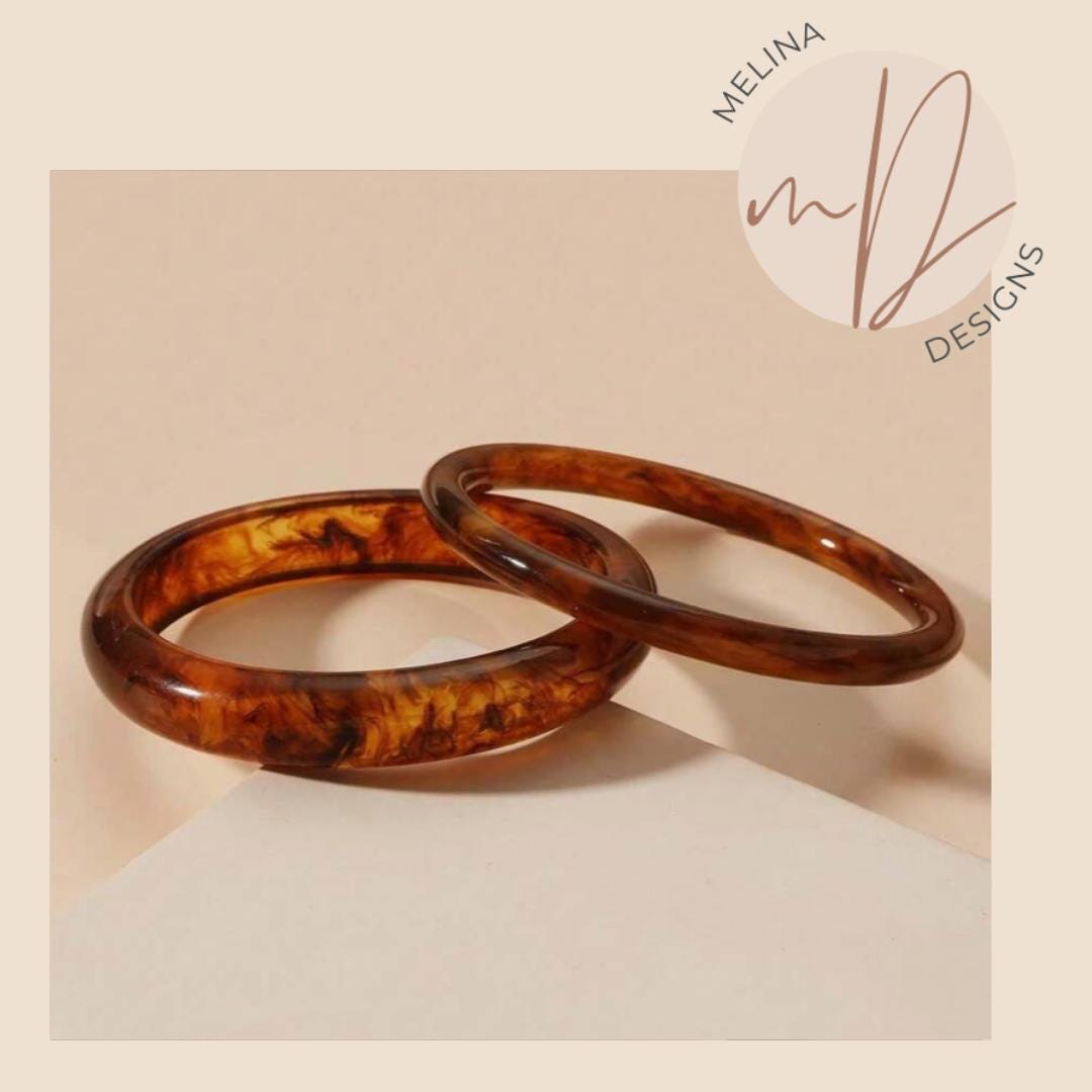 Bangle - Set - Dark Brown - Boho Bohemian - Acrylic - Resin - Statement ...