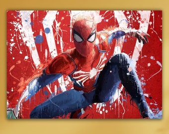 Decoración de pared de Spiderman Arte de pared de Spiderman Lienzo de Spiderman Regalo para niños Póster de Spiderman Decoración del hogar Listo para colgar Decoración de películas Regalo de películas