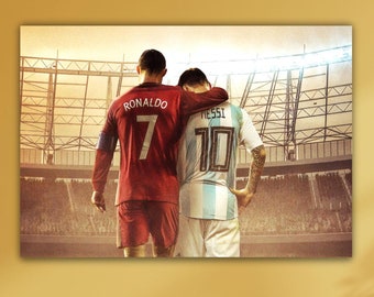 Cristiano Ronaldo-poster, Ronaldo Messi-muurdecoratie, Messi-muurkunst, Messi-Ronaldo-canvas, cadeau voor kinderen, woondecoratie, klaar om op te hangen, voetbaldecor