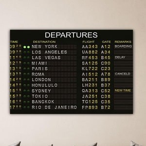 Airport Departures Wall Art Travel Wall Decor Departures Ready To Hang Canvas Departures Poster Departures Print Gift Of Office Room Decor