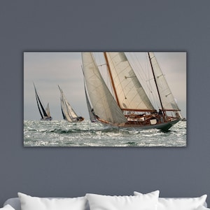 Sailing Boat Wall Art Sailing Boat Poster Gift Of Office Wall Decor Sailing Boat in Ocean Waves Canvas Nautical Decor Art Seascape Painting