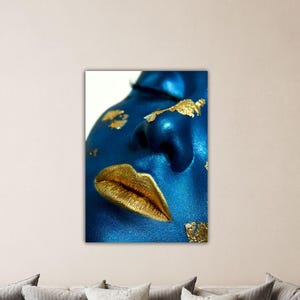 African Woman Blue FacePaint Woman Wall Art African Print African Woman Parrot Poster Office Decor Canvas Abstract African Home Wall Decor