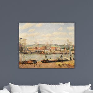 Camille Pissarro - Rouen Port 1898 Wall Art Pissarro Unloading Wood Poster Camille Canvas Pissarro Print Gift Home Room Wall Decor Paint Art